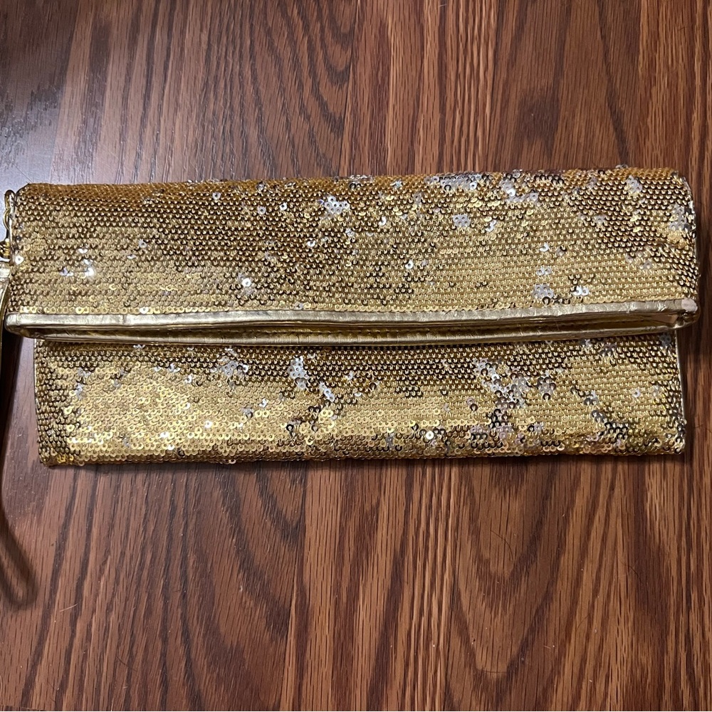 Michael Kors Gold Sequined Fold Over Clutch